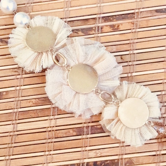 Tulle Flower Pearl Crystal Golden Chain Necklace Belt - Picture 5 of 5